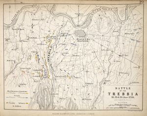 トレビアの戦いの地図、ウィリアムブラックウッドアンドサンズ発行、エジンバラとロンドン、1848年（手描きの彫刻）